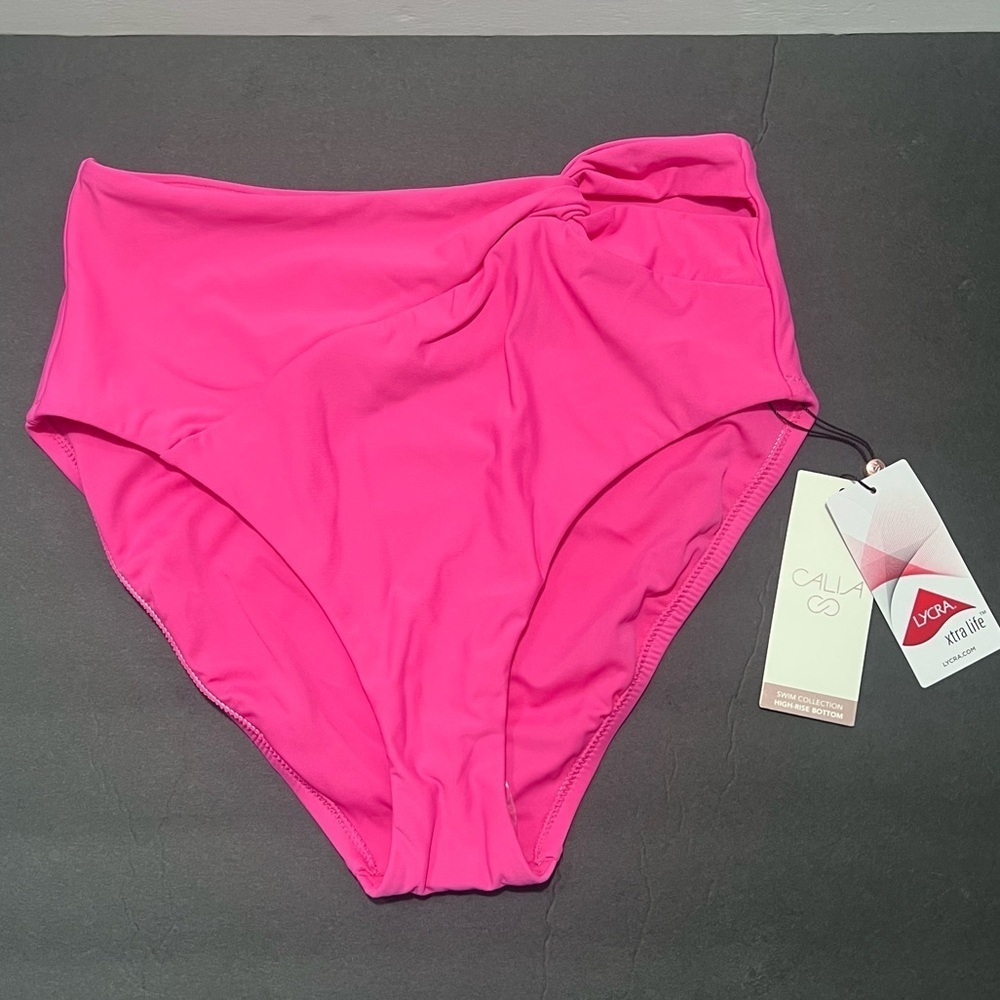 Calia Women’s High Waist Bikini Bottom Pink Heat Size S NWT UPF 50+